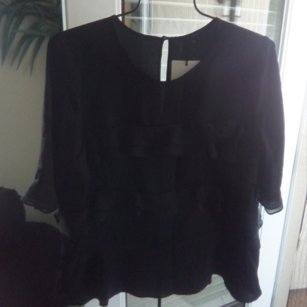 XL Black Ruffle Blouse Top - Picture 2 of 7